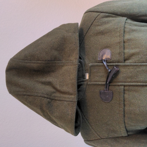 Army Green Wool Utility Coat with Hood - Picture 2 of 12